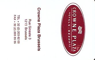 Hotel Keycard Crowne Plaza Brussels Belgium Front