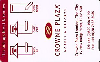 Hotel Keycard Crowne Plaza London United Kingdom Front