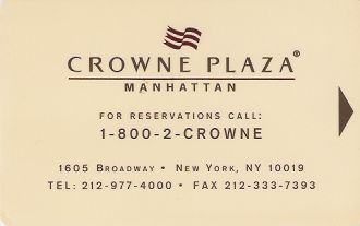 Hotel Keycard Crowne Plaza New York City U.S.A. Front