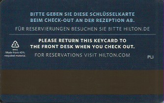 Hotel Keycard Hilton  Germany Back
