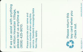 Hotel Keycard Hilton Hawai (State) U.S.A. (State) Back