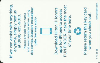 Hotel Keycard Hilton Hawai (State) U.S.A. (State) Back