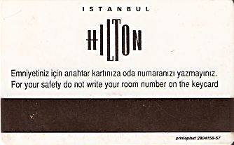Hotel Keycard Hilton Istanbul Turkey Back