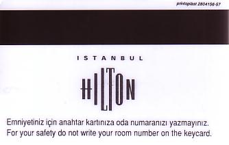 Hotel Keycard Hilton Istanbul Turkey Back
