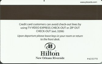 Hotel Keycard Hilton New Orleans U.S.A. Back