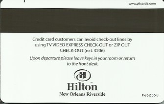 Hotel Keycard Hilton New Orleans U.S.A. Back