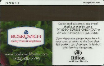 Hotel Keycard Hilton New Orleans U.S.A. Back