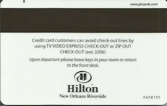 Hotel Keycard Hilton New Orleans U.S.A. Back