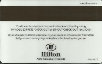 Hotel Keycard Hilton New Orleans U.S.A. Back