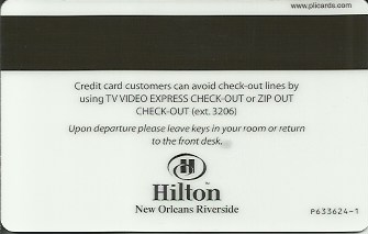Hotel Keycard Hilton New Orleans U.S.A. Back