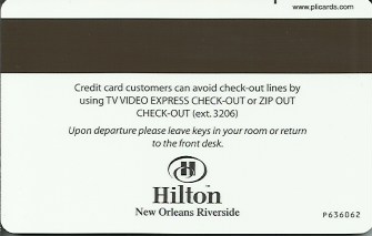 Hotel Keycard Hilton New Orleans U.S.A. Back