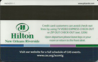 Hotel Keycard Hilton New Orleans U.S.A. Back