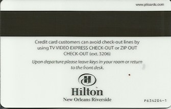 Hotel Keycard Hilton New Orleans U.S.A. Back