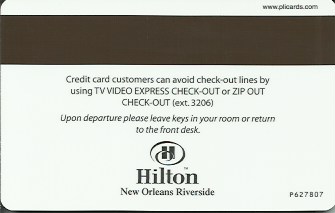 Hotel Keycard Hilton New Orleans U.S.A. Back