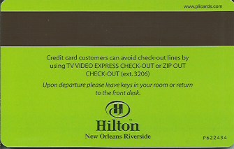 Hotel Keycard Hilton New Orleans U.S.A. Back