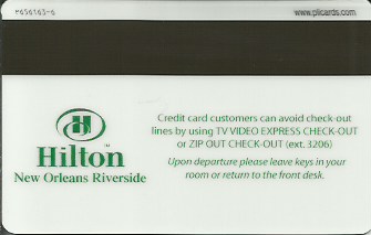 Hotel Keycard Hilton New Orleans U.S.A. Back