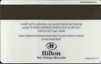 Hotel Keycard Hilton New Orleans U.S.A. Back