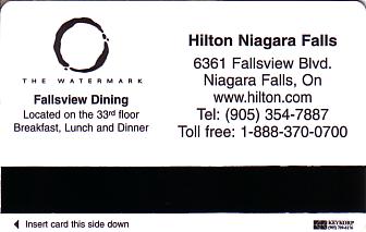 Hotel Keycard Hilton Niagara Falls Canada Back