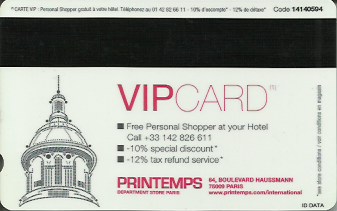 Hotel Keycard Hilton Paris France Back