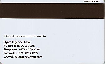 Hotel Keycard Hyatt Dubai United Arab Emirates Back