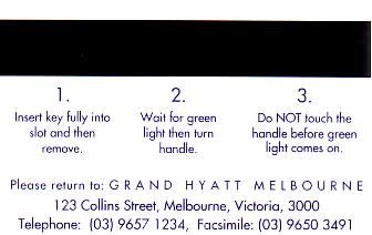 Hotel Keycard Hyatt Melbourne Australia Back
