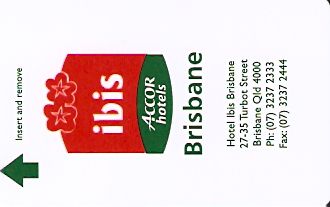 Hotel Keycard Ibis Brisbane Australia Front
