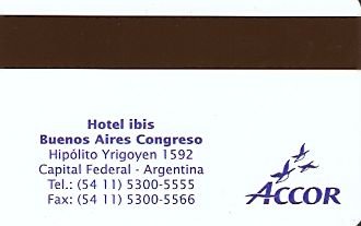 Hotel Keycard Ibis Buenos Aires Argentina Back