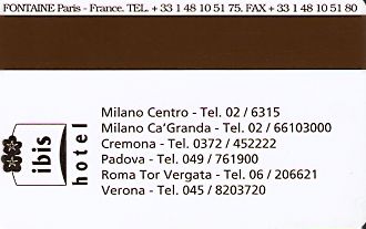 Hotel Keycard Ibis Milan Italy Back
