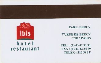 Hotel Keycard Ibis Paris France Back