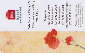 Hotel Keycard Ibis Paris France Front