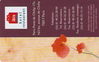 Hotel Keycard Ibis Paris France Front