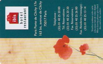 Hotel Keycard Ibis Paris France Front