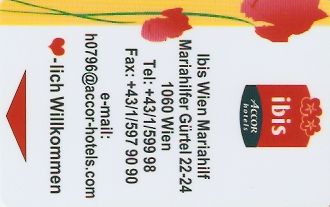 Hotel Keycard Ibis Vienna Austria Front