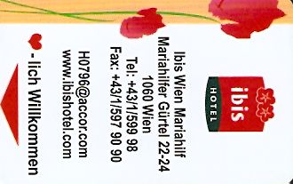 Hotel Keycard Ibis Vienna Austria Front