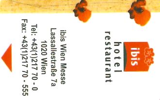 Hotel Keycard Ibis Vienna Austria Front
