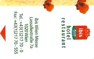 Hotel Keycard Ibis Vienna Austria Front