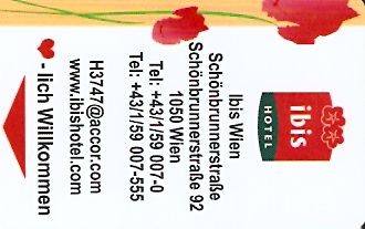 Hotel Keycard Ibis Vienna Austria Front