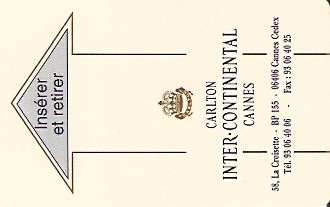 Hotel Keycard Inter-Continental Cannes France Front