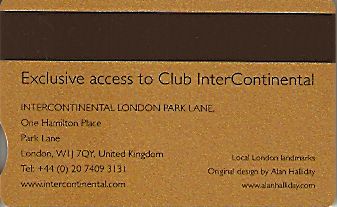 Hotel Keycard Inter-Continental London United Kingdom Back