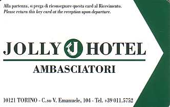 Hotel Keycard Jolly Hotels Torino Italy Back