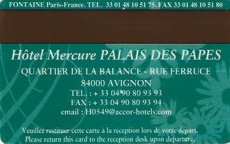 Hotel Keycard Mercure Avignon France Back