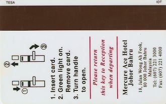 Hotel Keycard Mercure Johor Bahru Malaysia Back