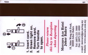 Hotel Keycard Mercure Johor Bahru Malaysia Back