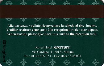 Hotel Keycard Mercure Milan Italy Back