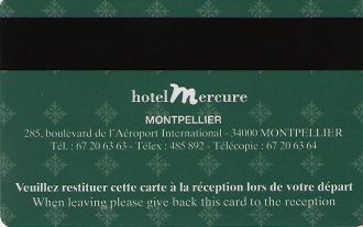 Hotel Keycard Mercure Montpellier France Back