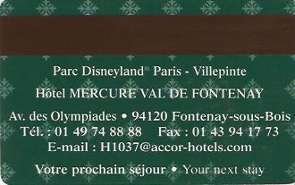 Hotel Keycard Mercure Paris France Back