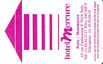 Hotel Keycard Mercure Paris France Front