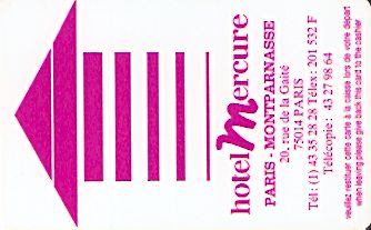 Hotel Keycard Mercure Paris France Front