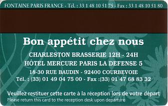 Hotel Keycard Mercure Paris France Back