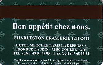 Hotel Keycard Mercure Paris France Back
